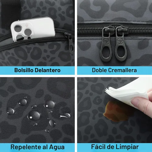 Vista 5 de Bolsa de Almuerzo Aislada de Leopardo Negro Estampado de Piel Animal Enfriadora Reutilizable Tote Box con Correa para el Hombro para Trabajo Picnic