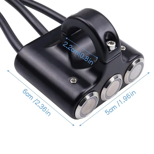 Vista 3 de Interruptor de manillar de motocicleta impermeable de 7/8 ″ con luz indicadora, interruptor de botón de 3, luz antiniebla ON/OFF