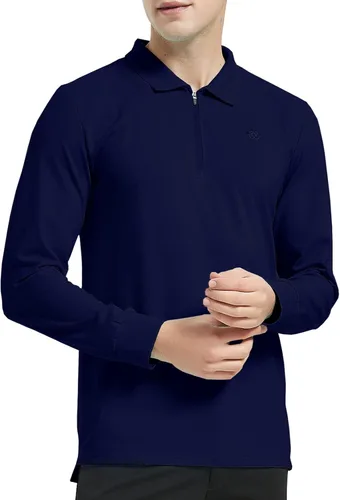 Vista 2 de JINSHI Camisas de golf de manga larga para hombre, polos deportivos con cremallera de 14