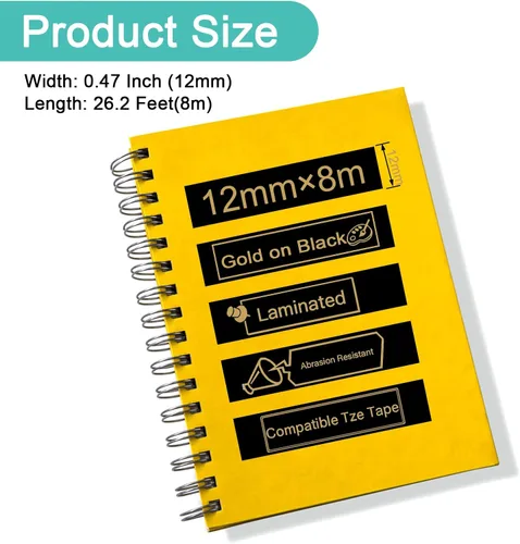 Vista 3 de NineLeaf Paquete de 10 cintas compatibles con Brother TZe-334 TZe334 TZ-334 TZ334 de 0.472 in, 1/2 pulgadas, 0.47 pulgadas, oro sobre negro, trabajo