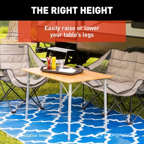 Vista 6 de Lippert - Mesa de campamento ajustable de bambú biplegable, superficie de mesa de 39-1/2" x 28-1/2" x 27-1/2", parte superior de madera lisa, patas