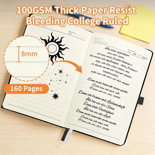 Vista 5 de Mlife Cuaderno rayado para mujeres y hombres, cuaderno de tapa dura A5 de PU para escribir, papel grueso de 100 g/m², perfecto para la universidad