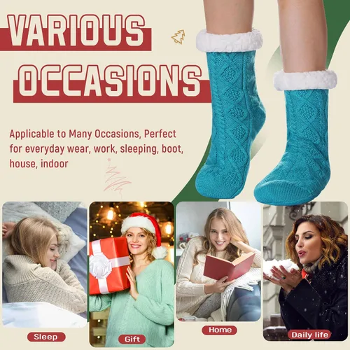 Vista 6 de DoSmart - Calcetines térmicos de invierno para mujer, felpa, cálidos, diseño de copo de nieve