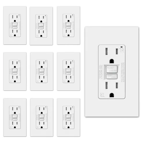 Vista 44 de ELEGRP Toma GFCI de 15 amperios, toma eléctrica GFI de autoprueba con diseño más delgado, receptáculo GFCI resistente a manipulaciones TR