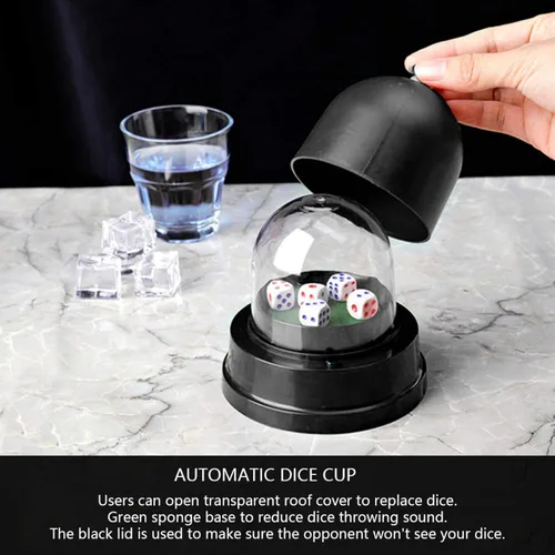 Vista 7 de Shanrya Taza automática de dados automática, dados reemplazables negros con 5 dados para pub