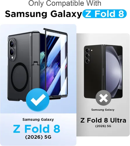 Vista 2 de Temdan Funda para Samsung Galaxy Z Fold 8, compatible con MagSafe, protector de pantalla HD integrado y función atril, protección de bisagra Negro