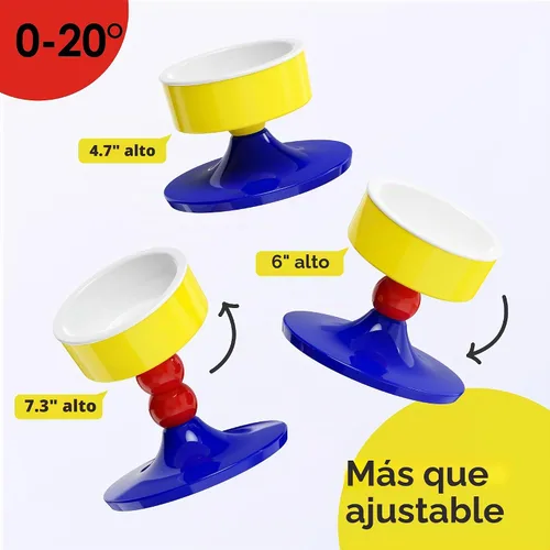 Vista 4 de Cuencos elevados de cerámica para gatos, plato de comida para gatos con soporte, soporte elevado de 3 alturas ajustables para perros pequeños y Rojo