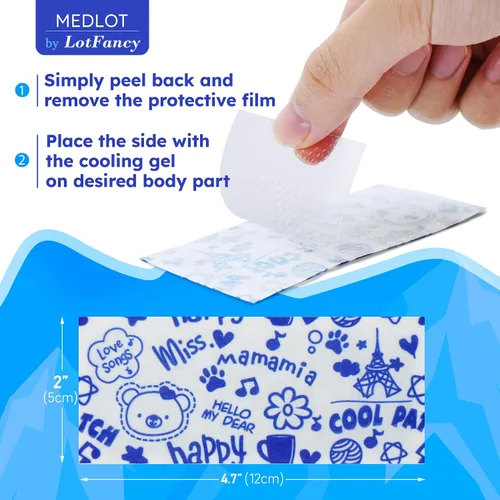 Vista 2 de LotFancy Parche de fiebre para niños, 22 hojas, reductor de fiebre, almohadillas de enfriamiento para bebés, parche fresco de gel para fiebre