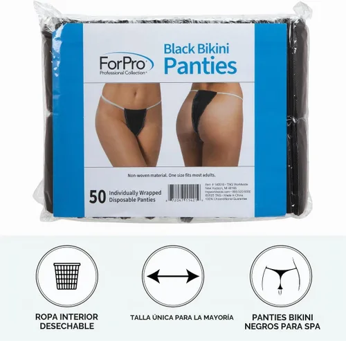 Vista 8 de ForPro Professional Collection Disposable Bikini Panties, Non-Woven Underwear, Individually-Wrapped, One Size Fits Most Negro