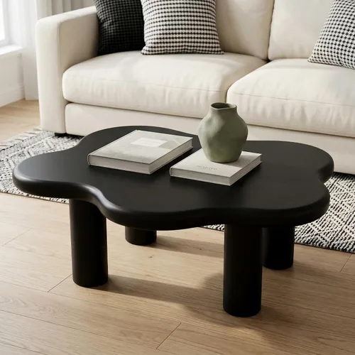Vista 4 de Mesa de centro irregular moderna de 40 pulgadas, mesa de centro única de nube para sala de estar, mesas centrales bajas y lindas con 4 patas