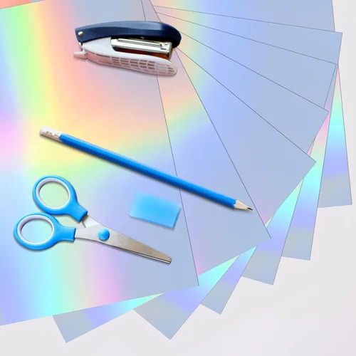 Vista 7 de 60 hojas de 9.5 x 7 pulgadas, tarjetas holográficas metálicas, con purpurina iridiscente, colores mezclados, tarjeta de papel reflectante brillante