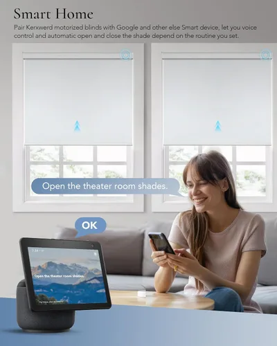 Vista 2 de Persianas motorizadas compatibles con Alexa Google Custom a 115 pulgadas de ancho, 100% opacas, persianas enrollables automáticas para ventana