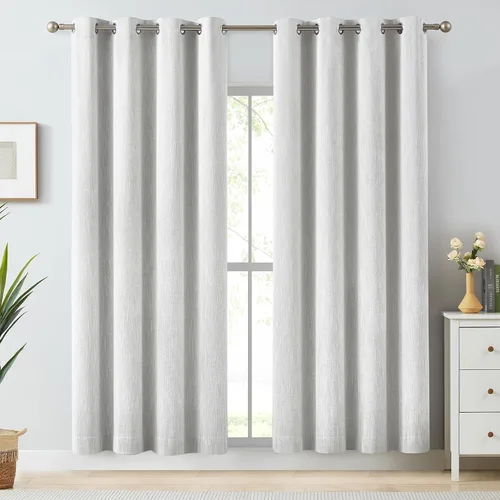 Vista 25 de Melodieux Elegantes cortinas opacas de algodón para oscurecer la habitación, para sala de estar, dormitorio, con aislamiento térmico, paneles