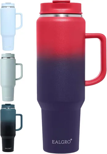 Vista 8 de EALGRO Botella de agua aislada de 40 onzas con popote y asa, frasco de agua deportivo de metal grande, taza de café de viaje de acero inoxidable