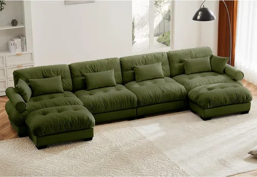 Vista 55 de Otomana beige para sofá modular modular, sofá individual, asiento otomano para sofá modular convertible, sofás de terciopelo para sala de estar