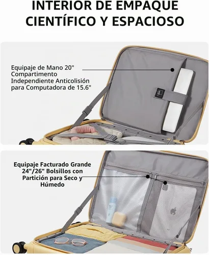 Vista 5 de Equipaje con Apertura Superior Tipo Waffle, Queso Amarillo, Maleta de mano de 20 pulg., Moderno