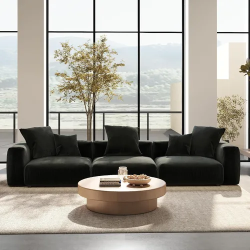 Vista 20 de Sofá seccional modular en forma de nube, sofá en L con otomano, sofá cama de 260 cm de tamaño grande, sofás cama de corduroy para sala de estar