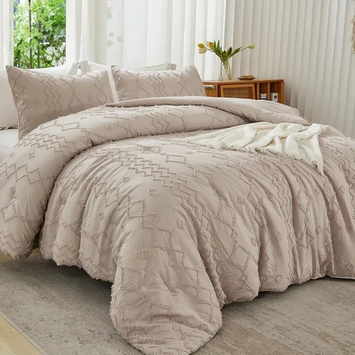 Vista 17 de Andency Edredón individual caqui, ropa de cama geométrica copetuda de 2 01 - Caqui