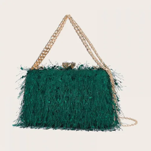 Vista 7 de YYW Bolso de mano para mujer, lindo bolso de noche esponjoso, bolso de hombro para banquete de boda, fiesta