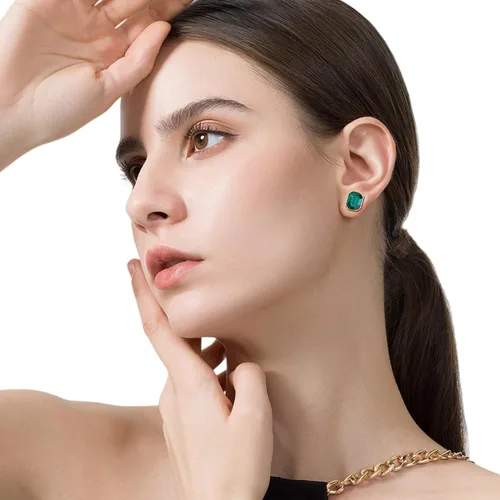 Vista 2 de Aretes de tuerca octágono de cristal austriaco para mujer, joyería hipoalergénica de plata de ley 925