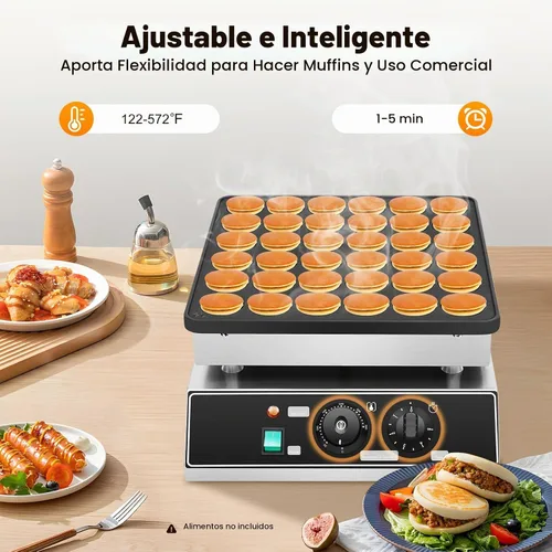 Vista 3 de Mini panqueques holandés eléctrico, plancha antiadherente de 36 tazas para crepes y magdalenas