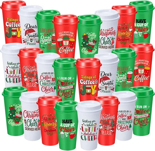 Vista 9 de Jingmore 24 vasos de café de invierno a granel de 16 onzas reutilizables