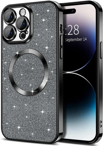 Vista 34 de Hython para iPhone 12 Funda con chispas brillantes, fundas transparentes magnéticas con protector de lente de cámara [Compatible con MagSafe]