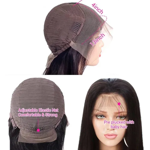 Vista 8 de Peluca de cabello humano con encaje frontal transparente HD de 13 x 6 pulgadas, peluca de cabello humano degradado con abuelitos, pelucas de encaje