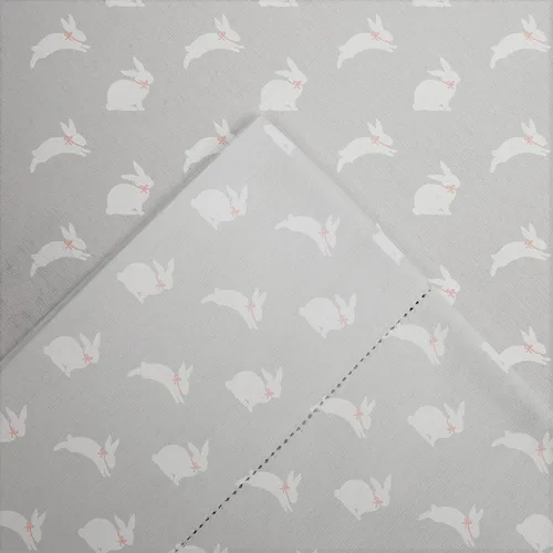 Vista 2 de Juego de sábanas Pointehaven, con estampado, de franela 100% algodón, con tacto aterciopelado de 180 g/m², tamaño individual, con diseño de Conejitos