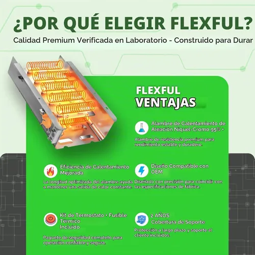 Vista 2 de 279838 Elemento calefactor para secadora – Bobina de níquel cromo mejorada al 95%, probada en laboratorio de Estados Unidos – Compatible