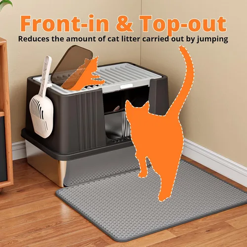 Vista 5 de Oneluck XXL - Caja de arena para gatos de acero inoxidable con tapa Negro