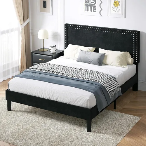 Vista 136 de VECELO Base de cama de plataforma de tamaño individual con cabecera tapizada de altura ajustable, base de colchón moderna, soporte de listones