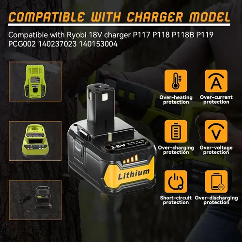 Vista 5 de FERRYBOAT Batería de repuesto P108 para Ryobi 18 V, iones de litio recargable ONE + 7.0 Ah P103 P104 P105 P107 P102 P109 P190 P191 P122, paquete de 4