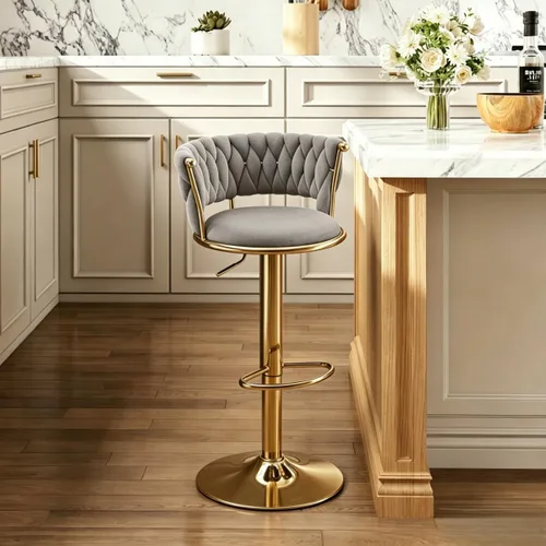 Vista 20 de Velvet Bar Stools Set of 1, Swivel Counter Height Barstools with Woven Backrest, Adjustable Height Bar Stools for Kitchen Island, Home Bar, Pub
