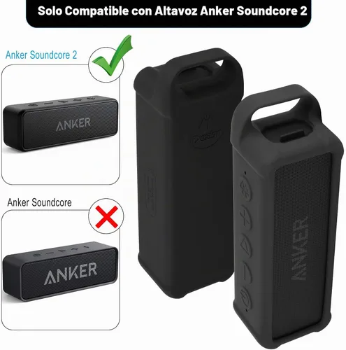 Vista 11 de Funda de silicona compatible con altavoz portátil Anker Soundcore 2, funda protectora de viaje con asa y mosquetón para altavoz Anker Soundcore 2