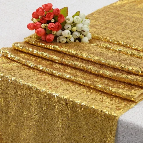 Vista 2 de Poise3EHome Camino de mesa de lentejuelas doradas, manteles de mesa brillantes para baby shower, fiesta, boda, decoración de mesa de pastel