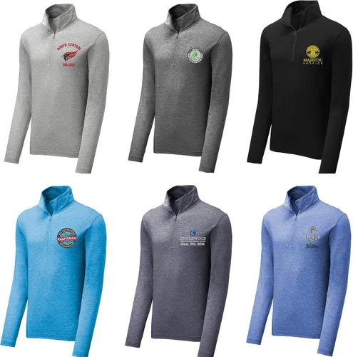 Vista 5 de INK STITCH Men ST407 Custom Design Your Own Text logo Stitching Posicharge Tri Blend 14 Zip Pullover
