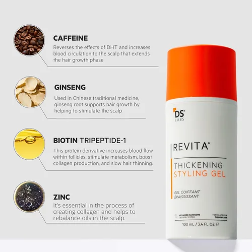 Vista 4 de DS Labs - Gel de peinado Revita para todo tipo de cabello, para hombres y mujeres, agarre medio, acabado voluminizador y de aspecto más grueso, a