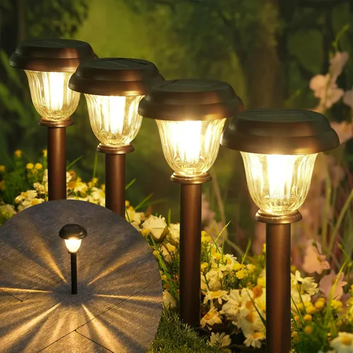 Vista 12 de DERAYSION Solar Lights Outdoor, 6 Pack Brushed Stainless Steel Glass Solar Pathway Lights, Auto On/Off Long-Lasting Outdoor Solar Lights for Garden
