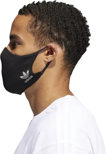 Vista 4 de adidas Originals - Cubrebocas deportivo de 3 rayas para hombre, paquete de 3, color negro (mediano)