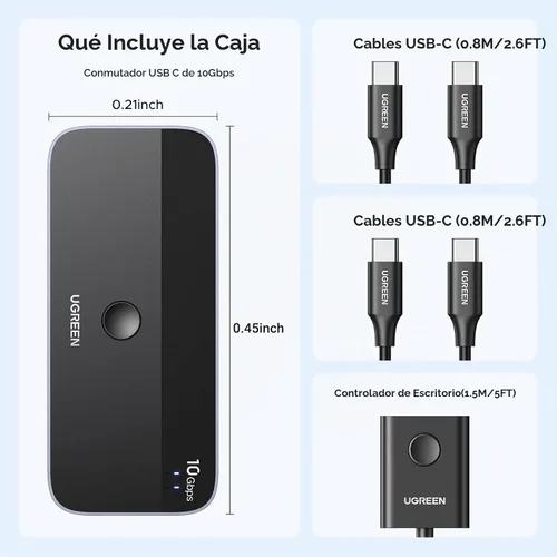 Vista 7 de UGREEN Interruptor USBC 2 computadoras comparten 4 puertos USB 3.2, selector de conmutador de 10 Gbps para PC, portátil, teclado, ratón, adaptador