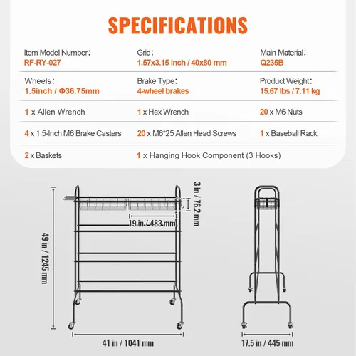 Vista 7 de VEVOR Rolling Sports Ball Storage Cart, Lockable Basketball Cage with Double Lids, Sport Equipment Holder Organizer for Indoor Outdoor, Steel