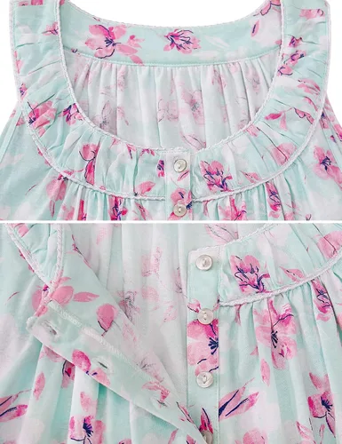 Vista 3 de IZZY + TOBY Camisones de algodón para mujer, sin mangas, suave, camisón de noche, camisón largo