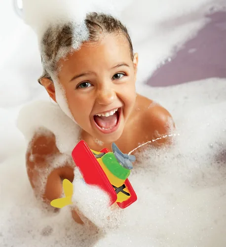 Vista 6 de DolliBu - Juguete de baño de biplano, juguete flotante de goma para bebé, lindo juguete de avión para niños, divertidos juguetes de baño para niños