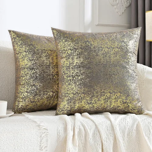 Vista 18 de JELLYMONI Juego de 2 fundas de almohada decorativas brillantes, fundas de almohadas decorativas con purpurina dorada de 16 x 16 pulgadas para sala
