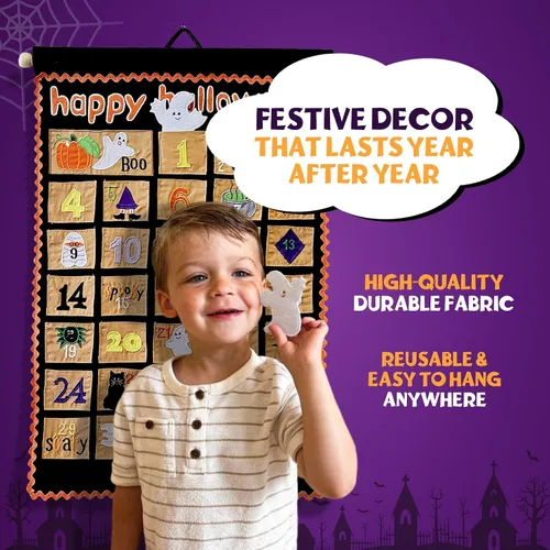 Vista 4 de Calendario de Adviento de Halloween y cuenta regresiva de My Growing Season - Decoración para niños y familia Decoración de tela para colgar