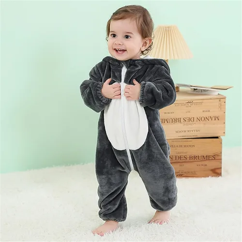 Vista 87 de Mameluco unisex de franela para bebé, disfraz de animal con capucha de dibujos animados