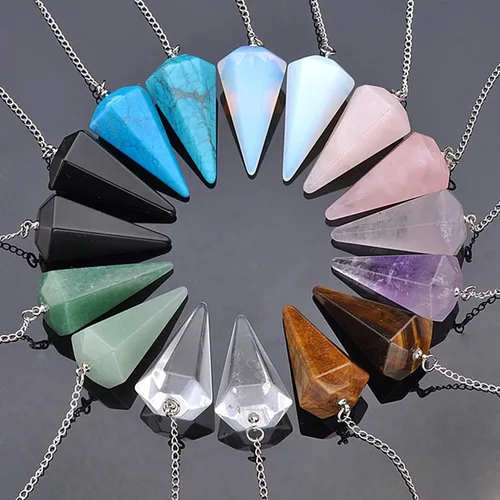 Vista 6 de Top Plaza Colgantes sanadores de Reiki, péndulos puntiagudos, multifacéticos, opalita, cristal transparente, cuarzo rosado, amatista natural