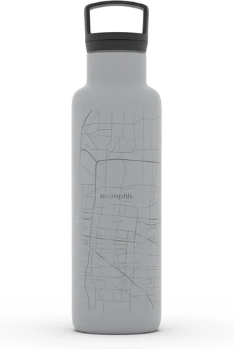 Vista 145 de Well Told Botella de agua aislada con mapa de Washington DC grabado, botella de acero inoxidable grabada (21 onzas, blanco) botella aislada de mapa