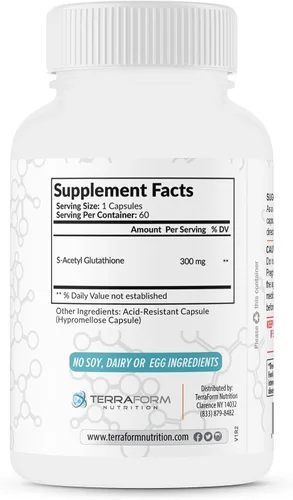 Vista 7 de TerraForm Nutrition S-acetil glutatión extra fuerte 300 mg – 60 cápsulas resistentes a los ácidos – Suplemento de glutatión premium – Suplemento SAG